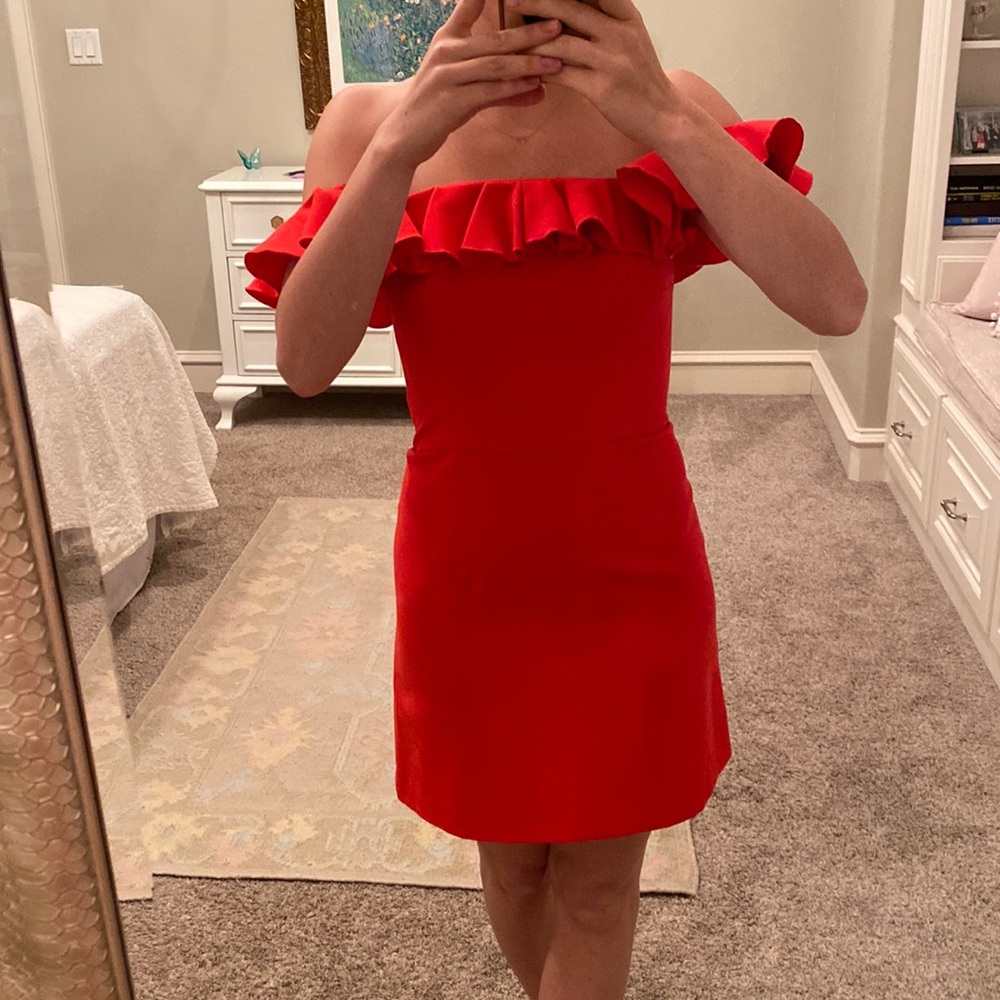 Red French Connection Off-the-Shoulder mini dress